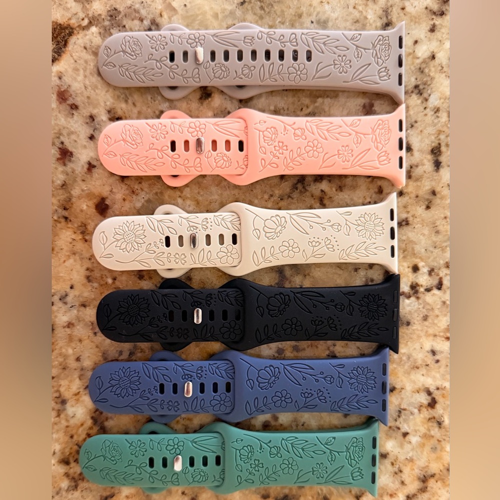 Floral Silicone Apple Watch Bands - Multiple Colors